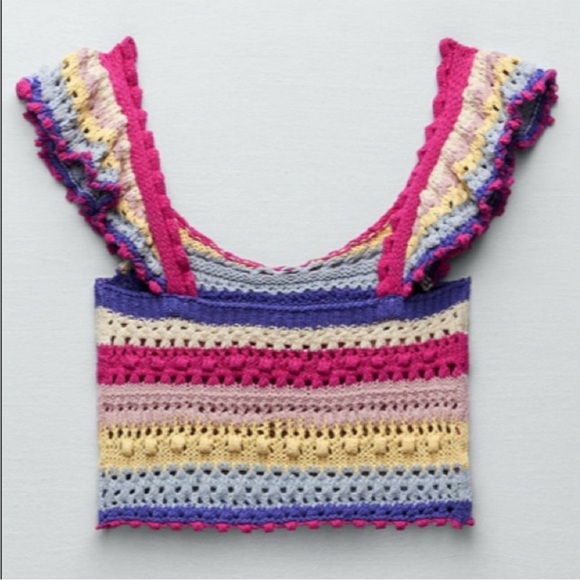 🌟HOST PICK 6/25!🌟 NWT rare HTF Zara multicolor ruffle knit crochet top! Size S - Picture 4 of 9